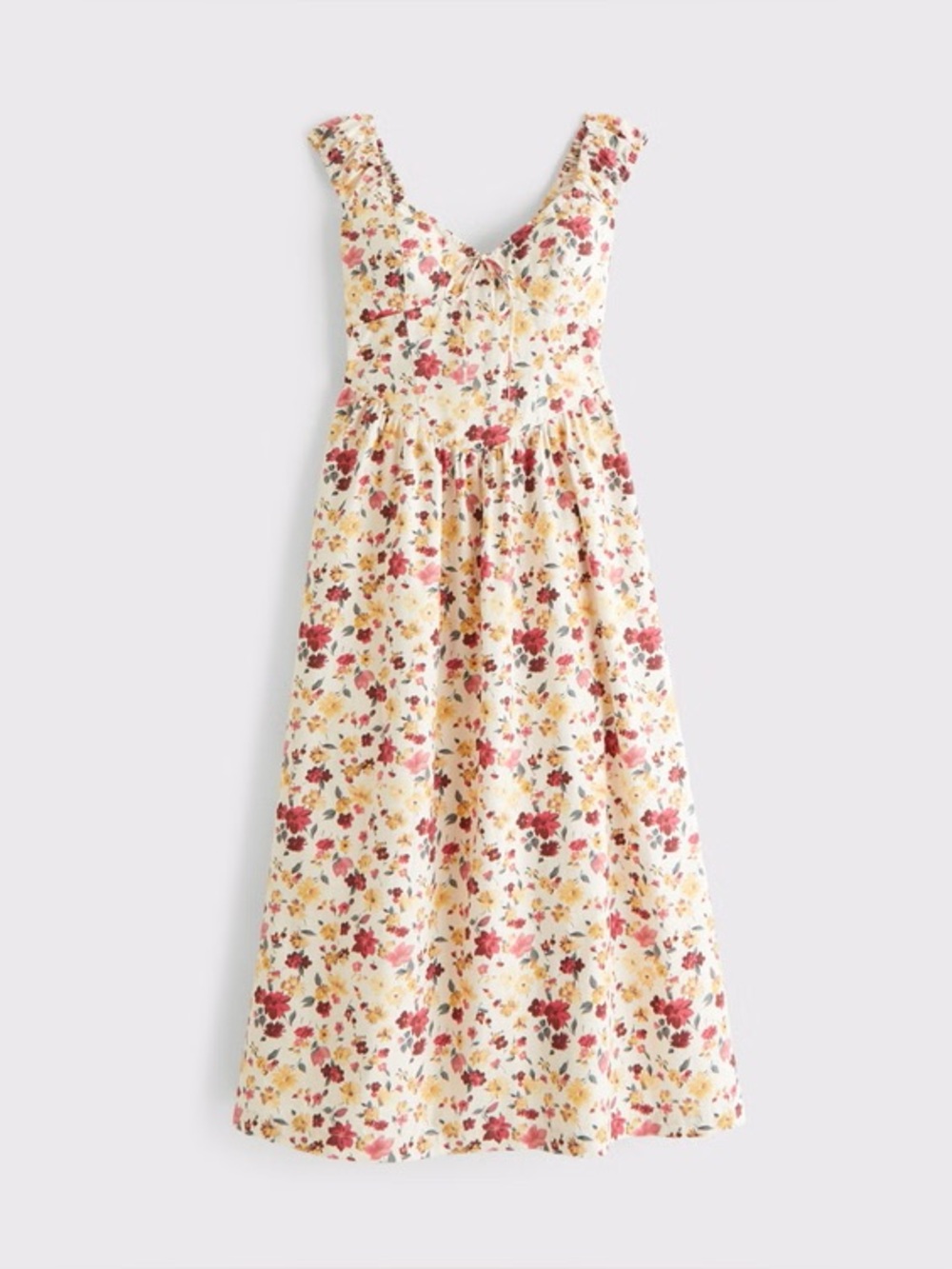 ABERCROMBIE & FITCH 100% COTTON BRA-FREE CAP SLEEVE DIPPED WAIST MIDI DRESS - Picture 8 of 8